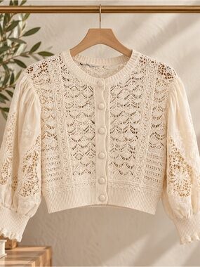 Zara Cream Crochet & Lace Cropped Cardigan